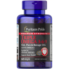 Жирні кислоти Puritans Pride Maximum Strength Triple Omega 3-6-9 Fish, Flax & Borage Oils 60 Softgels