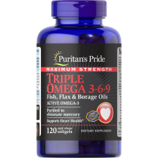 Жирні кислоти Puritans Pride Maximum Strength Triple Omega 3-6-9 Fish, Flax & Borage Oils 120 Softgels