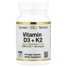 Вітамін Д3 та К2 MK-7 California Gold Nutrition Vitamin D3 + K2 MK-7 60 вег капс