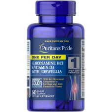 Комплекс для суглобів та кісток Puritans Pride One Per Day Glucosamine Vitamin D3 + Boswellia 60 каплет