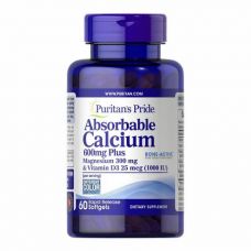Кальцій Puritans Pride Absorbable Calcium 600 мг Plus Magnesium 300 мг та Vitamin D3 25 мкг 60 софтгель