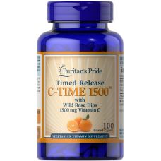 Вітамін C повільного вивільнення з шипшиною Puritans Pride Vitamin C-1500 мг with Rose Hips Timed Release 100 каплет