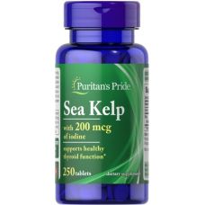 Натуральный Йод Келп из морских водорослей Puritans Pride Sea Kelp 200 мкг 250 таб