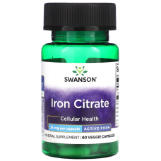 Цитрат заліза (активна форма) Swanson Iron Citrate Active Form 25 мг 60 вег капс