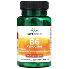 Вітамін В6 Піридоксин гідрохлорид Swanson Vitamin B6 Pyridoxine Energy and Cardiovascular Support 100 мг 100 капс
