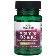 Вітамін Д3 та К2 (МК-7) Swanson Vitamins D3 + K2 (2000 МО + 75 мкг) 60 вег капс