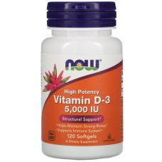 Вітамін Д3 високоактивний (Холекальциферол) NOW Vitamin D3 5000 МО 120 softgels
